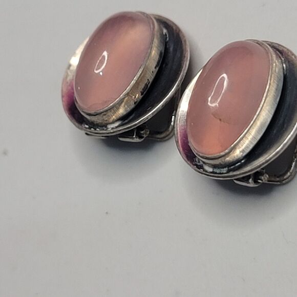 Vintage 835 Silver And Rose Quartz Clip On Earrings - Picture 7 of 9